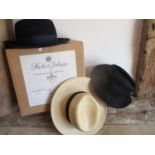 A navy Herbert Johnson Warwick hat, size 6 7/8 together with a Herbert Johnson hat box and two other