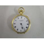 An 18ct gold pocket watch retailed by F W Faser & Co, London with a key-less winder and Roman