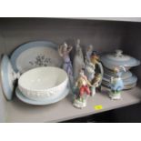 A mixed lot to include Lladro figures, a Caithness vase, Capodimonte figures and other items
