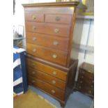 A 19th century inlaid mahogany chest on chest, on bracket feet, 73 1/2"h x 44"w