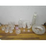 Glassware to include a set of six wines, two decanters, a bowl and other items