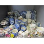 Mixed ceramics to include blue and white Willow Pattern and Royal Crown Derby