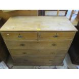 A 19th century pine five drawer chest on a plinth, 34" h x 39 1/2"w