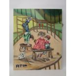 Atia -a play-park scene with a child doing a handstand and two children looking on, oil on canvas,