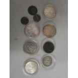 19th and 20th century silver, copper and other coins to include two American Dollars 1886 and