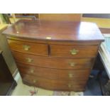A 19th century mahogany, bow fronted chest of two short and three long drawers, 36 1/2"h x 40"w