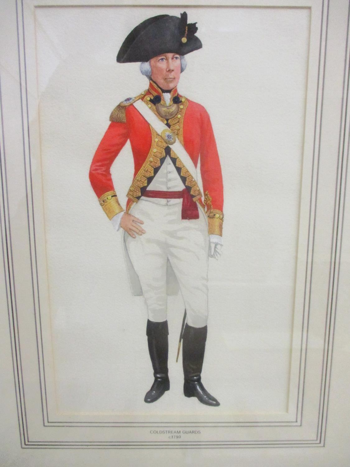 Five watercolours depicting British soldiers in uniforms, through the ages, 1790-1969 - Image 6 of 6