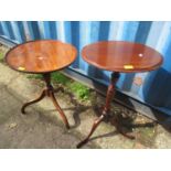 A 19th century mahogany tripod pedestal table and a similar reproduction oak pedestal table