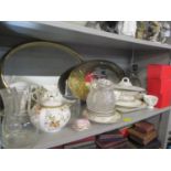 A mixed lot to include two brass framed mirrors, a Wedgwood tea service, boxed Royal Collection