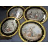 Charles Knight after Henry Bunbury, four coloured engravings 15" x 12 1/2" in oval gilt frames