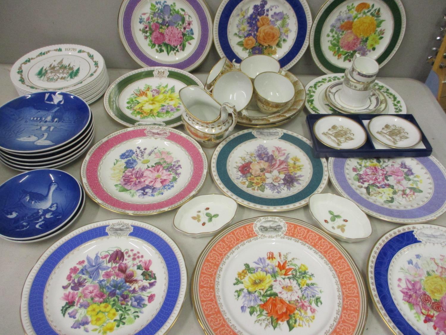 Late 20th century bone china to include B & G blue collectors wall plates and Royal Chelsea 1991