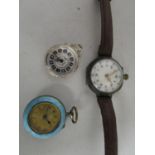 Three watches to include a ladies enamelled fob watch