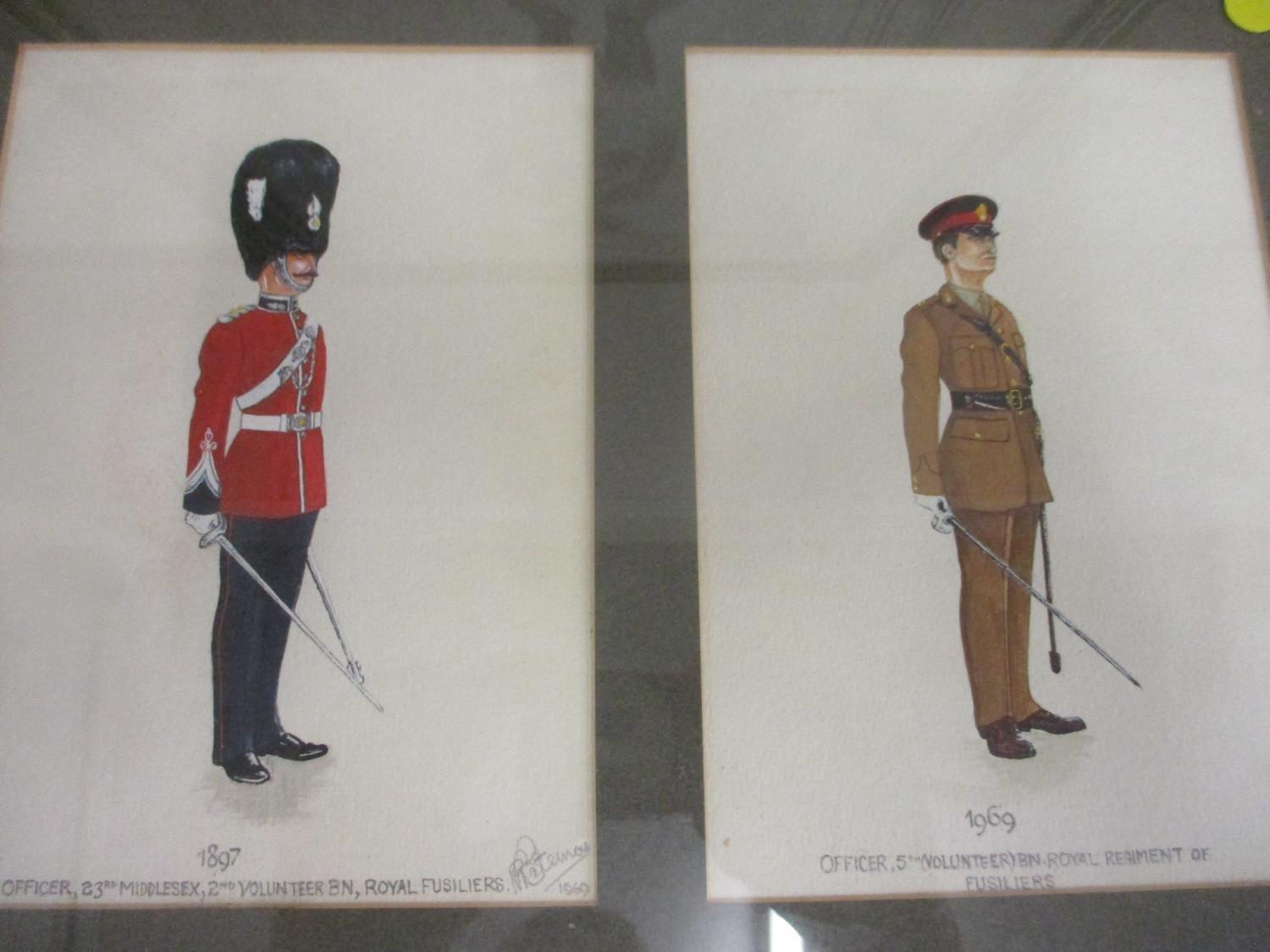 Five watercolours depicting British soldiers in uniforms, through the ages, 1790-1969 - Image 2 of 6