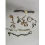 Silver coloured, white metal and gold plated items to include an identity bracelet, a pocket watch