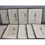 An incomplete series of nine hand coloured prints depicting soldiers in arms