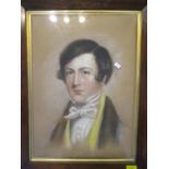 A mid 19th century pastel portrait depicting a gent, 19 3/4" x 14"