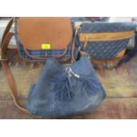 A Joules Tartan handbag, a Marks & Spencer navy bag with leather trim and faux suede bag