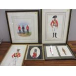 Five watercolours depicting British soldiers in uniforms, through the ages, 1790-1969