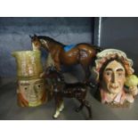 Two Beswick character jugs to include Belsy Trotwood, together with a Beswick brown mare model