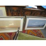Spencer Lee - Shores/Ebb Tide I, a pair of seascape coastal scenes, prints, 16" x 32 1/2", mounted