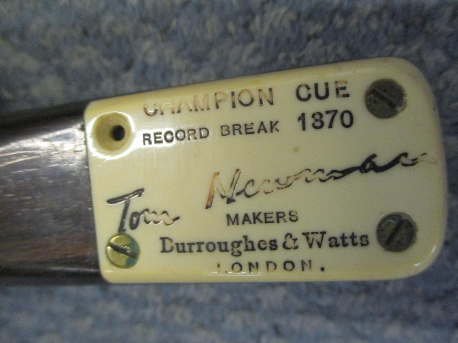 A cased snooker cue with ivorine plaque inscribed Champion cue Tom Newman - Image 3 of 4