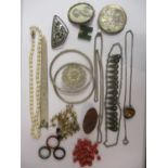 Mixed costume jewellery to include a quantity of yellow metal earrings and hallmarked silver