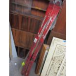 A selection of ski items to include skis, a bag and other items