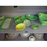 Carltonware green and yellow glazed dishes to include a pedestal bowl