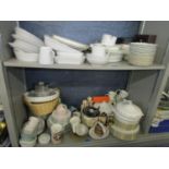 Three shelves of mixed ceramics and other household items to include a Thomas china dinner