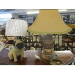 A John Lewis composition table lamp fashioned as an elephant and another lamp fashioned as a pug dog