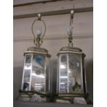 A pair of contemporary table lamps having mirrored glass panels, 27 1/2"h