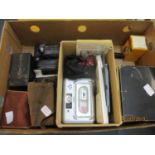 A mixed lot of vintage cameras and accessories to include a Kodak Brownie Flash III camera and