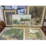 A R Culmer - African art, four watercolours, framed and glazed, together with a charcoal of an