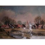 Isobel Castle - village landscape scene, watercolour, signed in a glazed frame 12 1/2" x 18 1/4"