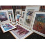 A selection of abstract framed prints, some limited edition and signed