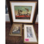 E Coombs - still life, watercolour, Pauline Clark, Giotto's Campanile, signed engraving and Tom