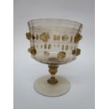 Barovier, Murano - a light brown tinted Venetian goblet decorated with applied strawberry prunts