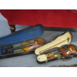 A full size violin with two piece back, bearing Stradivarius label, 23 1/2" long in a fitted case,