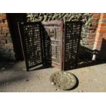 An early 20th century Asian three fold wooden floor screen, each panel composed of turned spindles