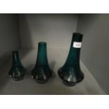 A graduated set of three Riihimaen Lasi Oy Finnish green glass vases