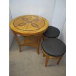 A 20th century Biedermeier style satin birchwood inlaid marquetry centre table, the top decorated