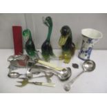 A mixed lot to include Murano ducks, silver and silver plate, Ronson lighter and other items
