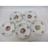 A set of five early 19th century Derby plates, each decorated with a posy to the centre and