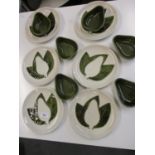 A set of six retro Casapupa plates with pearl pattern and six dishes in green