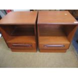 A pair of retro teak bedside tables with single drawer