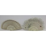 Two mid 19th century fans, one with a cream silk leaf, sequin decoration and Bedfordshire bobbin