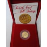 A 1980 gold proof half sovereign with St George to the obverse with certificate in a presentation