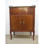 A mid 20th century Louis XV style walnut cabinet with a brass galleried and marble top, over a