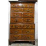 An early 18th century walnut chest on chest with the three short and long drawers adapted to being a