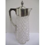 A late 19th century silver topped and cut glass claret jug, 10 1/2"h, John Grinsell & Sons, dated
